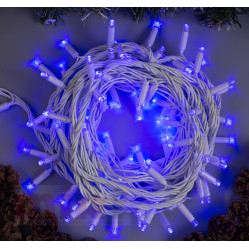 Гирлянда нить 10м. синяя, провод белый, 100 LED, 220В, IP65