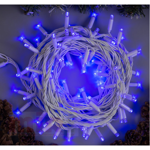Гирлянда нить 10м. синяя, провод белый, 100 LED, 220В, IP65