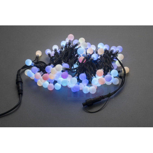 Гирлянда светодиодная LED-PL- 25 мм-100L-240V. Матовые шарики на тёмно-зелёном проводе RGB с контр.
