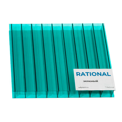 Сотовый поликарбонат 10 мм 12000х2100 мм Rational (0.99 кг/м2) (04 зеленый, 1 UV)